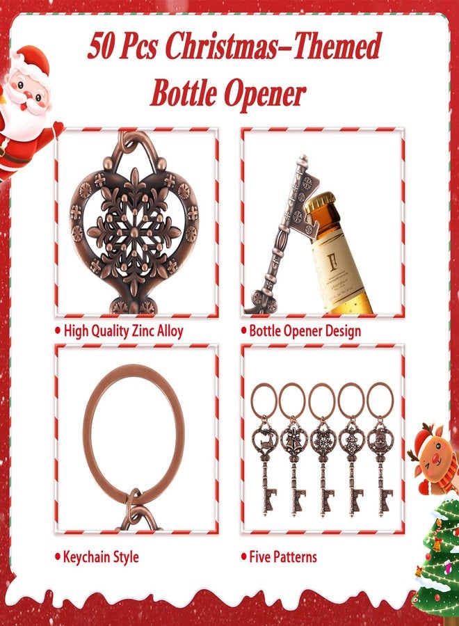 Winocbxt 50 Key Bottle Openers for Christmas Themed Events-Santa Claus Tree Snowman Bell Deer Keychains, Bulk Xmas Gifts Goodie Bags for Family Friends Coworkers (5 styles) - Image 3